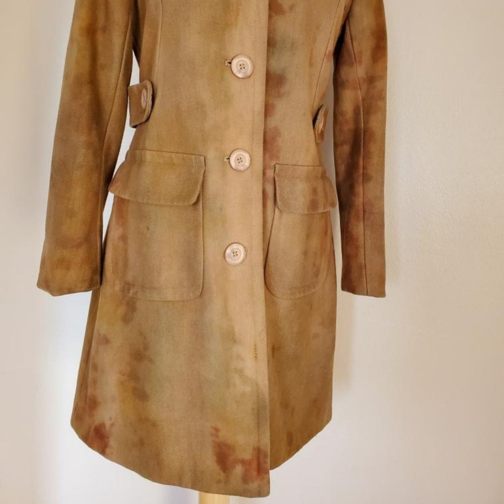 Wool trench pea coat camo brown tan beige green 6 8 10 small M camel dyed jacket - Picture 10 of 11